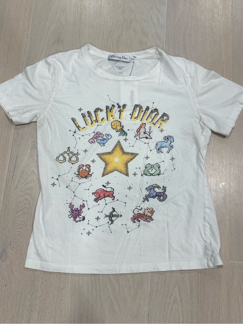Dior White 'Lucky Dior' Zodiac Graphic Short Sleeve Tee